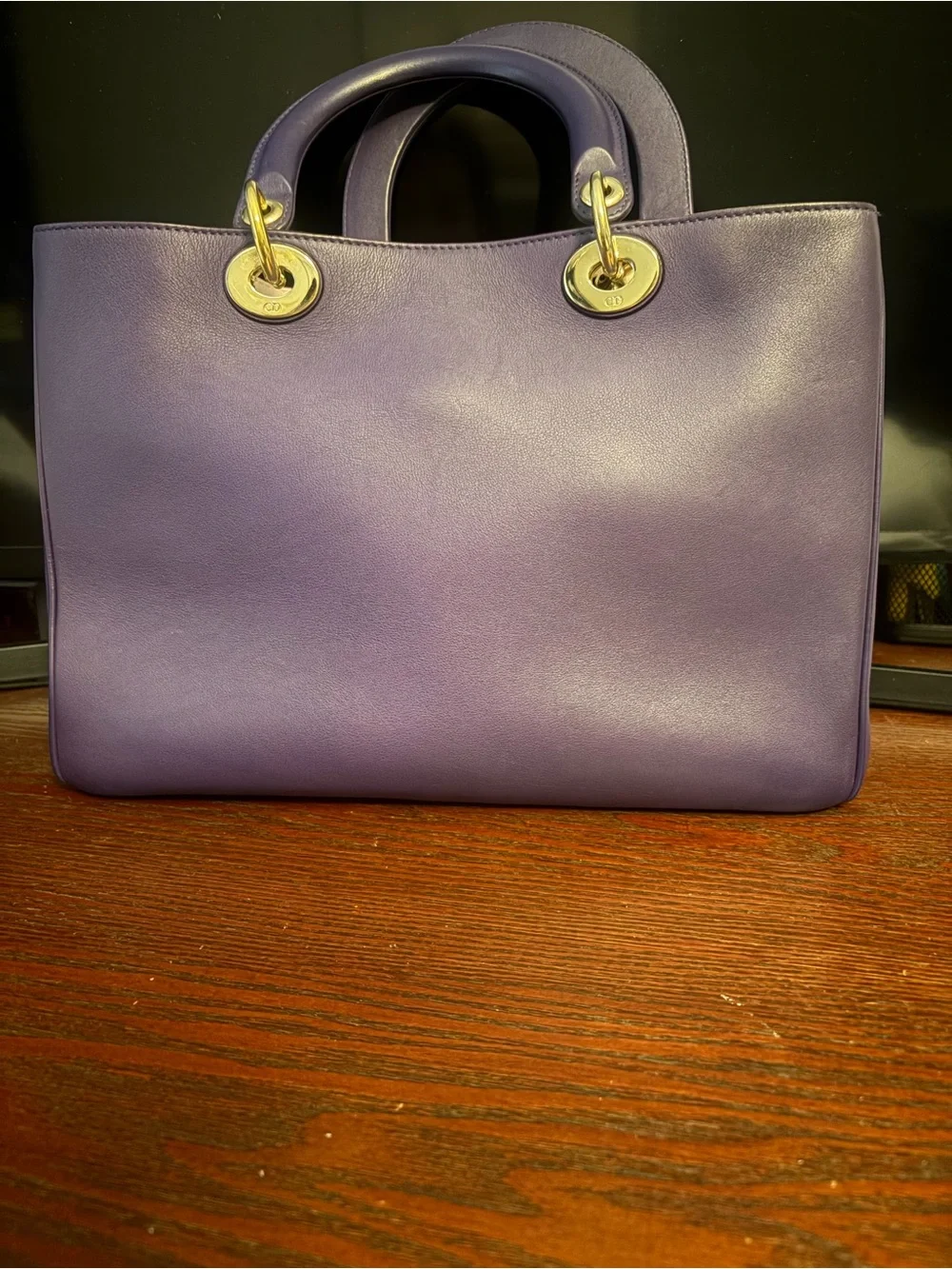 Dior Purple Leather Top-Handle Satchel with Gold Hardware